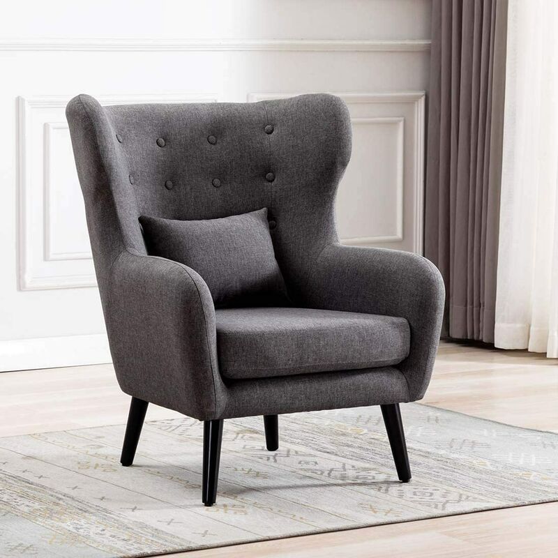 Winslow Wing Back Occasional Fabric Lounge Accent Chair Living Room Armchair Grey without Footstool - Grey without Footstool