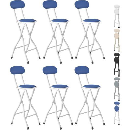 mcc direct Folding Bar Stools Set of 6, Breakfast Barstool Kitchen Restaurant Seating, Faux Leather Foldable Chairs with Metal Frame, Padded High