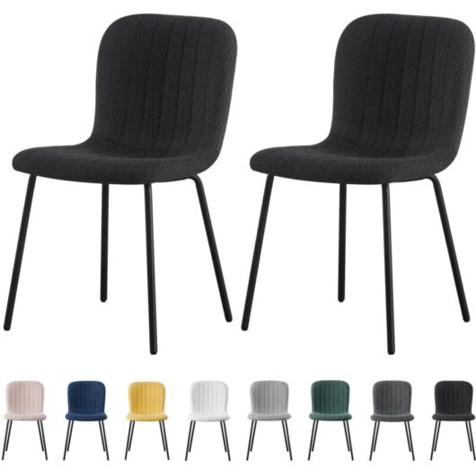 mcc direct Set of 2 Soft Fabric Dining Chairs with Upholstered Seat and Metal Legs for Dining Room, Living Room and Kitchen Room - New Bella BLACK