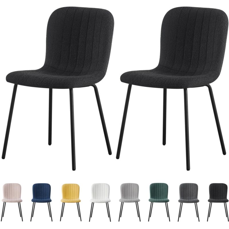 mcc direct Set of 2 Soft Fabric Dining Chairs with Upholstered Seat and Metal Legs for Dining Room, Living Room and Kitchen Room - New Bella BLACK