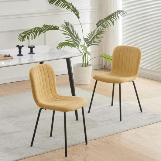 mcc direct Set of 2 Soft Fabric Dining Chairs with Upholstered Seat and Metal Legs for Dining Room, Living Room and Kitchen Room - New Bella YELLOW