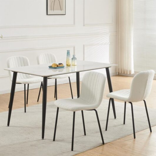 mcc direct Set of 4 Soft Fabric Dining Chairs with Upholstered Seat and Metal Legs for Dining Room, Living Room and Kitchen Room - New Bella BEIGE
