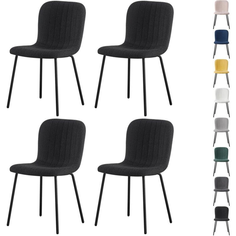 mcc direct Set of 4 Soft Fabric Dining Chairs with Upholstered Seat and Metal Legs for Dining Room, Living Room and Kitchen Room - New Bella BLACK