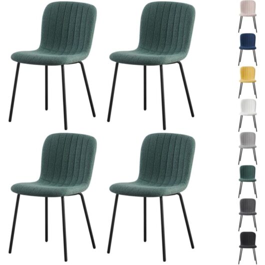 mcc direct Set of 4 Soft Fabric Dining Chairs with Upholstered Seat and Metal Legs for Dining Room, Living Room and Kitchen Room - New Bella GREEN