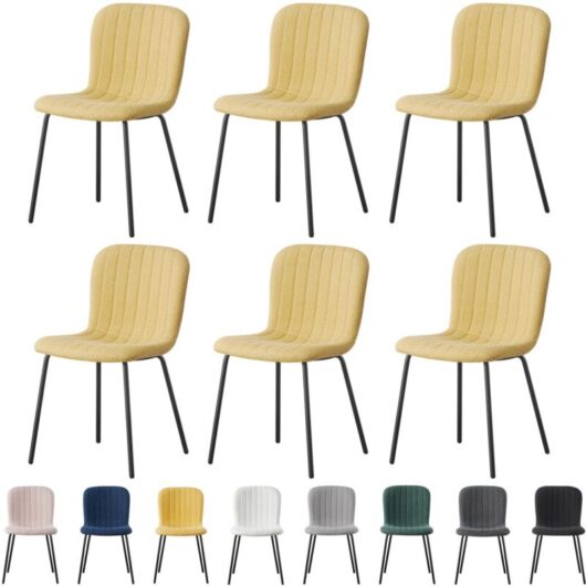 mcc direct Set of 6 Soft Fabric Dining Chairs with Upholstered Seat and Metal Legs for Dining Room, Living Room and Kitchen Room - New Bella YELLOW