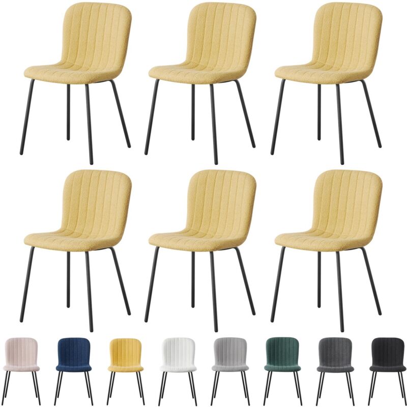 mcc direct Set of 6 Soft Fabric Dining Chairs with Upholstered Seat and Metal Legs for Dining Room, Living Room and Kitchen Room - New Bella YELLOW