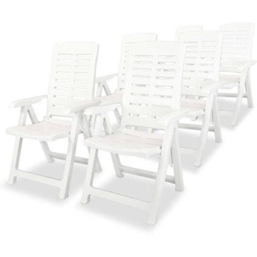 vidaXL Reclining Garden Chairs 6 pcs Plastic White