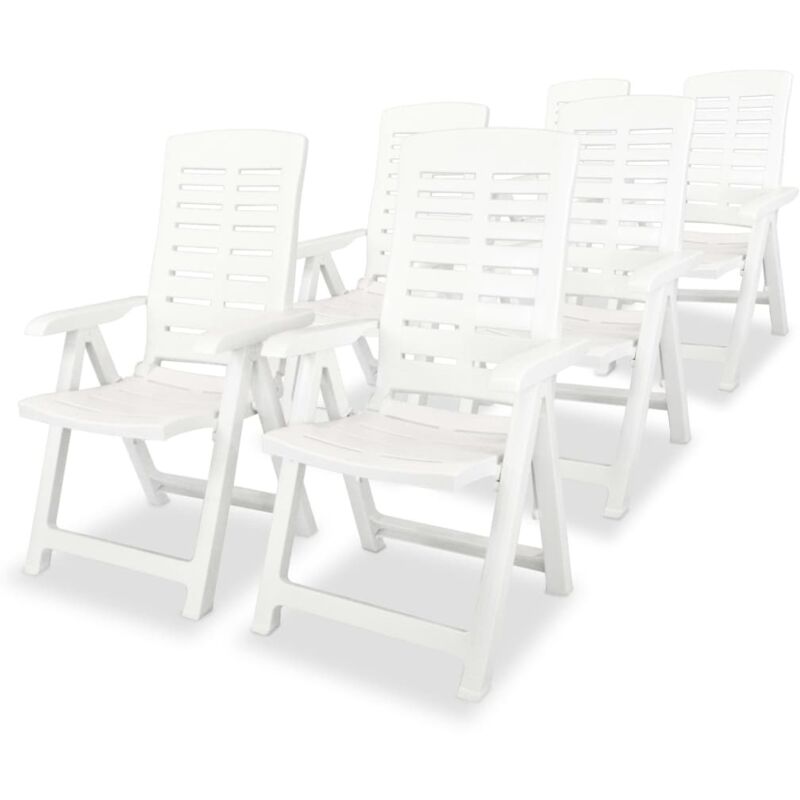vidaXL Reclining Garden Chairs 6 pcs Plastic White