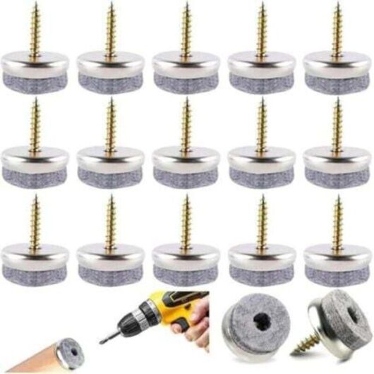 100 Pieces Chair Glides, 24mm Round Furniture Glides, Screw-on Felt Chair Glides for Nail-on Floor and Furniture Protection