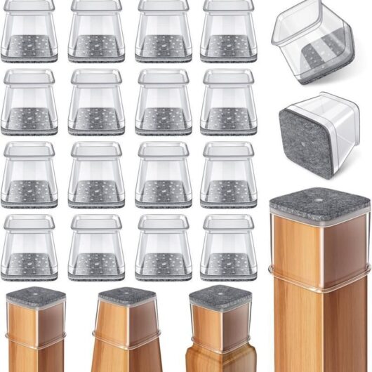16pcs Square Silicone Chair Leg Protectors, Transparent Silicone Floor Protectors for Hardwood and Tile Floors, for Chair Legs with Felt Pads,