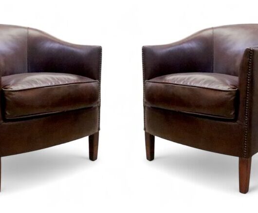 2 x Vintage Leather Tub Chairs Brown