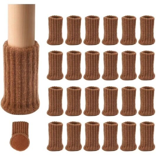 24 Pairs of Non-Slip Knitted Furniture Socks for Chair Legs, to Prevent Scratches and Reduce Noise, Move Easily, Brown