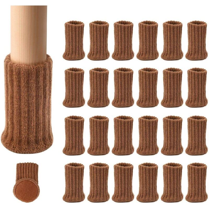 24 Pairs of Non-Slip Knitted Furniture Socks for Chair Legs, to Prevent Scratches and Reduce Noise, Move Easily, Brown