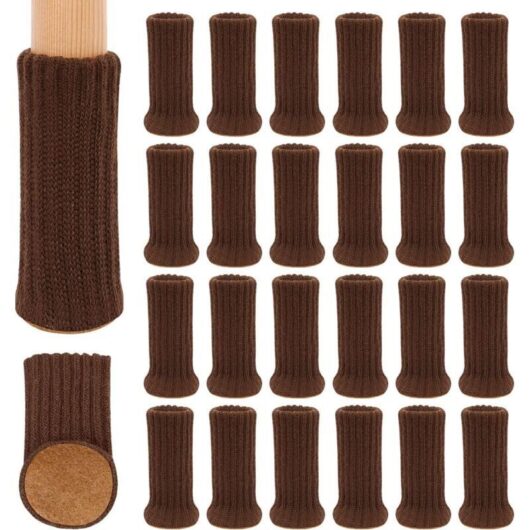 24 Pieces Knitted Chair Leg Socks for Chair Leg Protectors, Furniture Leg Protection, Easy Movement and Noise Reduction, 2.5 to 5 cm Diameter, Brown