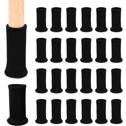24pcs Chair Socks for Chair Legs, Furniture Legs, Anti-Slip Pads Suitable for Chair Legs 1" to 2" Diameter (Black)