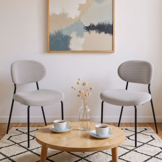 2Pcs Upholstered Dining Chair with Metal Frame