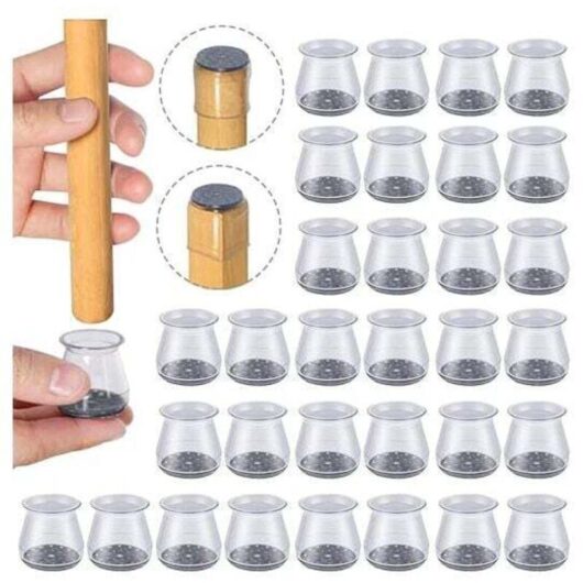 32-Piece Silicone Chair Leg Protectors, Size: Small (Fits 23-32 mm), Small Chair Pads, Transparent Silicone Floor Protectors for Chair Legs with Felt