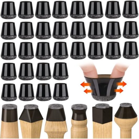 32 Pieces Chair Leg Protectors, Small Chair Pads, Black Silicone Floor Protectors with Felt Pads, for Hardwood and Tile Floors, Noise-Free (14-18mm)