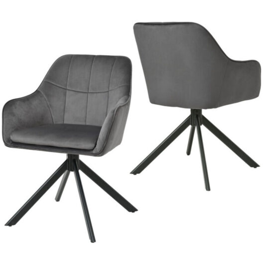 360° swivel dining chairs with ergonomic backrest, double extra-thick seat and sturdy metal base - Set of 2 - Dark Grey