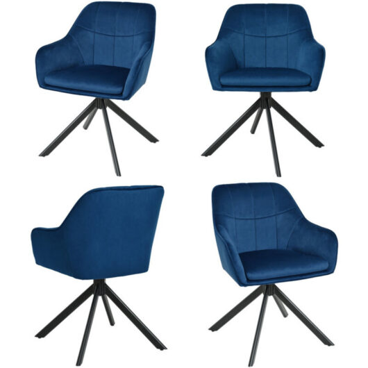 360° swivel dining chairs with ergonomic backrest, double extra-thick seat and sturdy metal base - Set of 4 - Blue