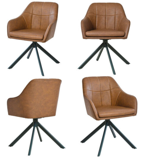 360° swivel dining chairs with ergonomic backrest, double extra-thick seat and sturdy metal base - Set of 4 - Brown