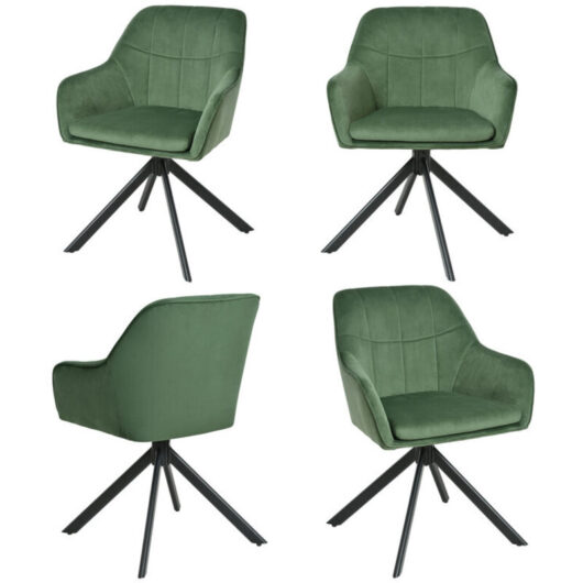 360° swivel dining chairs with ergonomic backrest, double extra-thick seat and sturdy metal base - Set of 4 - Green