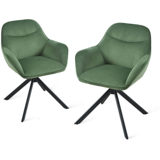 360° swivel dining chairs with ergonomic backrest, wide seat and sturdy metal base - Set of 2 - Green