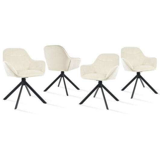 360° swivel dining chairs with ergonomic backrest, wide seat and sturdy metal base - Set of 4 - Cream White
