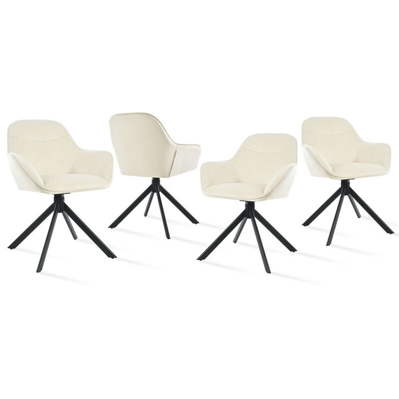 360° swivel dining chairs with ergonomic backrest, wide seat and sturdy metal base - Set of 4 - Cream White