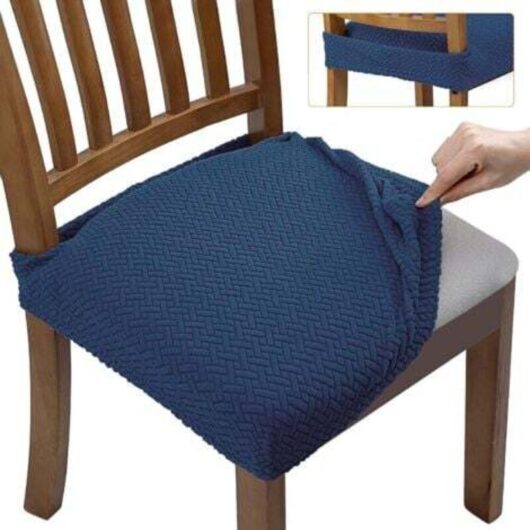 4 Pcs Jacquard Dining Chair Cushion Covers - Navy, Solid Color Stretch Chair Cover Cover, Hotel Home Dining Chair Cover Cover