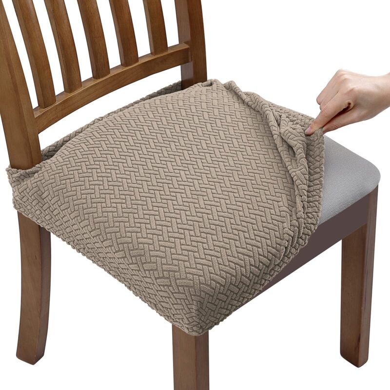 4 Pcs Stretch Jacquard Chair Covers Dining Room Chair Seat Covers, Removable and Washable (with Back Straps) npterbl