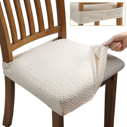 4-Piece Jacquard Stretch Chair Covers for Dining Room, Removable and Washable (with Back Straps), Beige