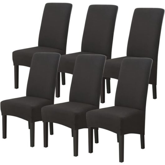 6-Piece Large Black Chair Covers, Universal Dining Room Chair Covers, Modern Living Room Chair Covers for Weddings and Reunions...