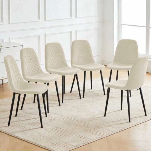 AINPECCA 6X Beige Dining Chairs Velvet Padded Seat Metal Legs Kitchen Home Office UK