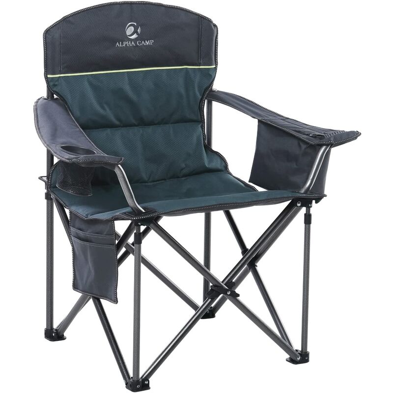 ALPHA CAMP Portable Folding Oversized Camping Chairs with Cup Holder and Cooler Bag - Heavy Duty Steel Frame Support 200 KG