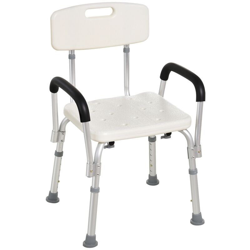 Adjustable Shower Chair, Shower Seat, Portable Medical Stool with Adjustable Back and Armrest for Mobility