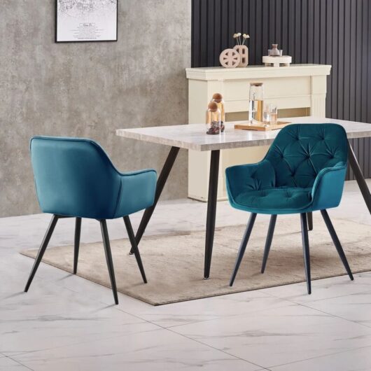 Ainpecca - 1PCS Dining Chairs Velvet Padded Seat Metal Legs Kitchen Chair Home Office(Teal,1PCS)