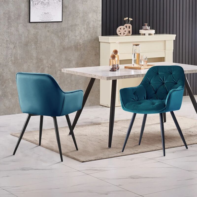 Ainpecca - 1PCS Dining Chairs Velvet Padded Seat Metal Legs Kitchen Chair Home Office(Teal,1PCS)