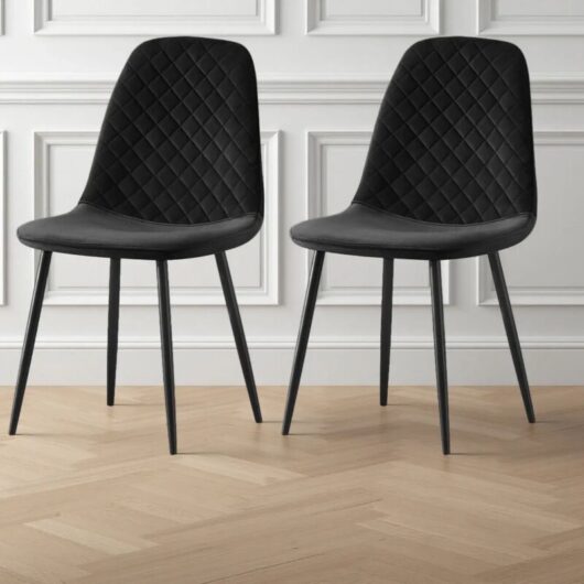Ainpecca - 2X black Dining Chairs Velvet Padded Seat Metal Legs Kitchen Home Office uk