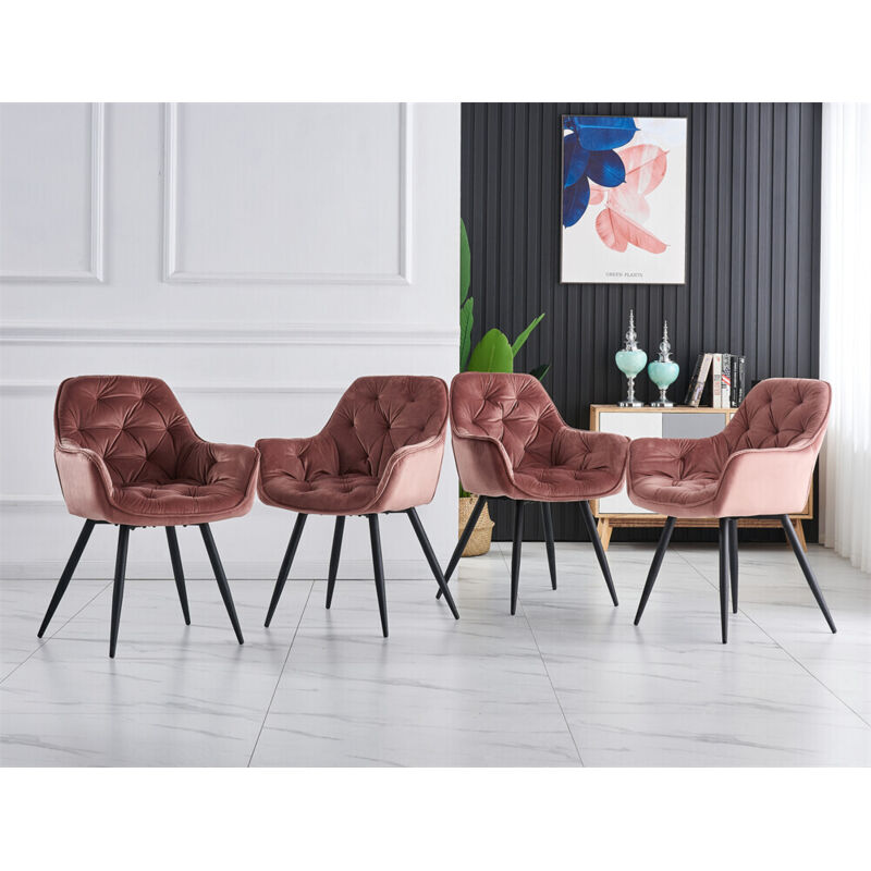 Ainpecca - 4X Dining Chairs Velvet Armchair Stylish Tub Chairs with Metal Legs Upholstered Seat for Living Room/Kitchen/Counter Lounge Rose
