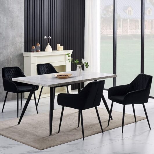 Ainpecca - Set of 2 Velvet Dining Chairs Black Upholstered Seat with Metal Legs Living Room(Black,2)