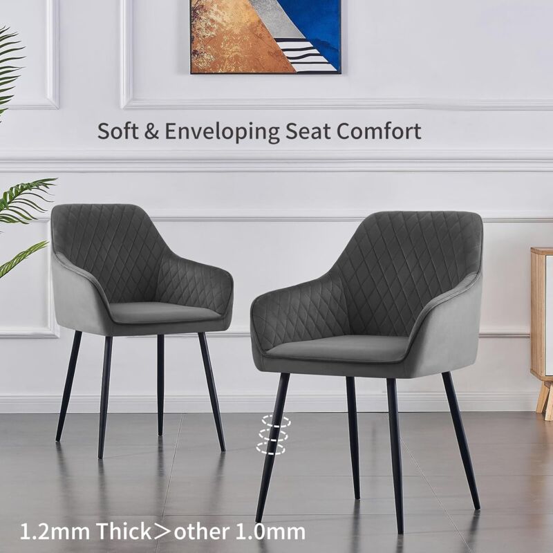 Ainpecca - Set of 2 Velvet Dining Chairs Grey Upholstered Seat with Metal Legs Living Room(Grey,2)