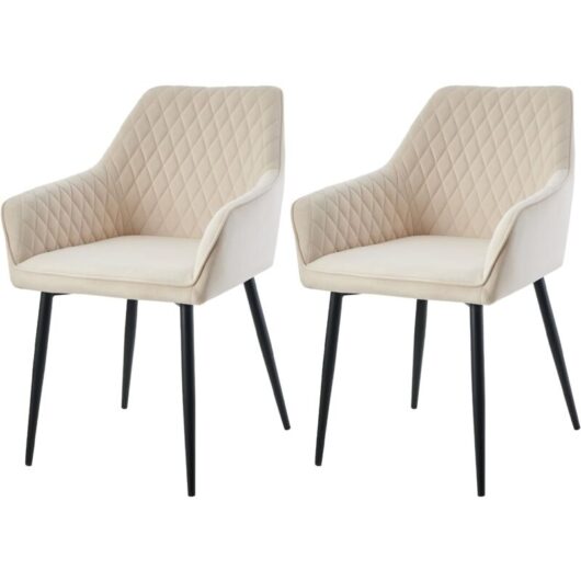 Ainpecca - Set of 2 Velvet Dining Chairs Orange Upholstered Seat with Metal Legs Living Room(Beige,2)