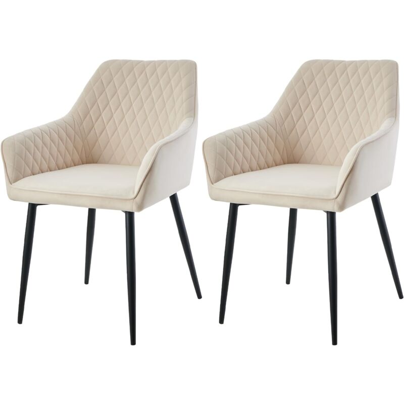 Ainpecca - Set of 2 Velvet Dining Chairs Orange Upholstered Seat with Metal Legs Living Room(Beige,2)