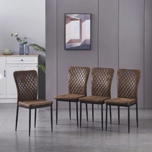 Ainpecca - Set of 4 Dining Chairs High Back Suede Office Kitchen Chair Living Home-Brown