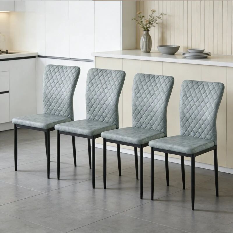 Ainpecca - Set of 4 Dining Chairs High Back pu Office Kitchen Chair Living Home-new Grey