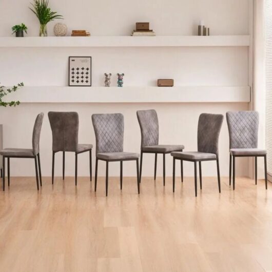 Ainpecca - Set of 6 Dining Chairs High Back Suede Office Kitchen Chair Living Home-Light grey