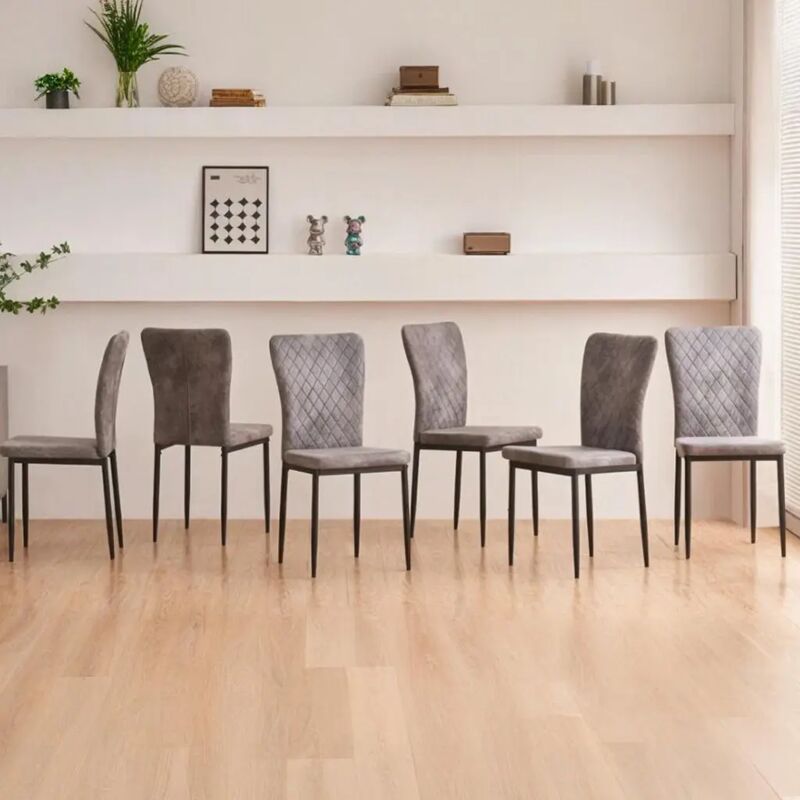 Ainpecca - Set of 6 Dining Chairs High Back Suede Office Kitchen Chair Living Home-Light grey