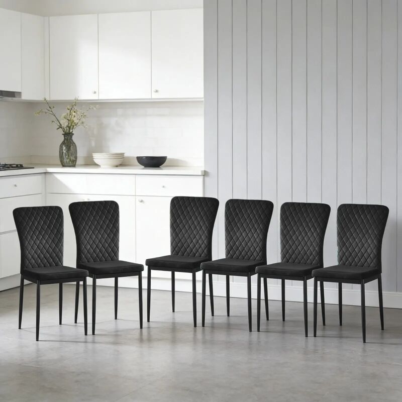 Ainpecca - Set of 6 Dining Chairs High Back Velvet Office Kitchen Chair Living Home-Black