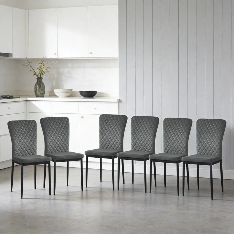 Ainpecca - Set of 6 Dining Chairs High Back Velvet Office Kitchen Chair Living Home-Grey